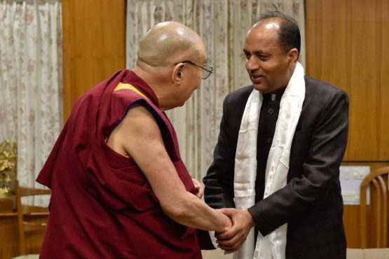 印度喜马偕尔邦首席部长贾兰姆·塔库尔在达兰萨拉觐见西藏精神领袖达赖喇嘛尊者   2018年2月1日  照片/OHHDL