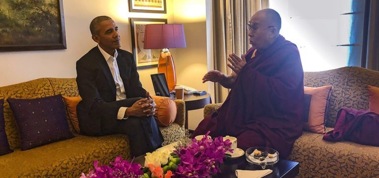 达赖喇嘛尊者与来访印度的美国前总统奥巴马在新德里ITC酒店进行了会晤