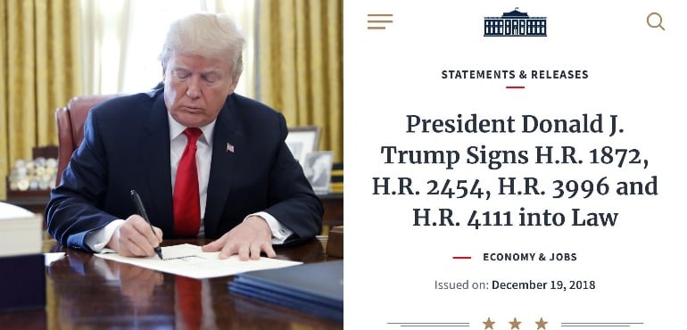 美国总统特朗普签署《入藏互惠法案》