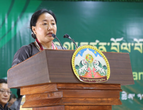 藏人行政中央教育部部长白玛央金在第七届流亡藏人教育大会上发言 2019年2月23日 照片/Tenzin Phende/CTA