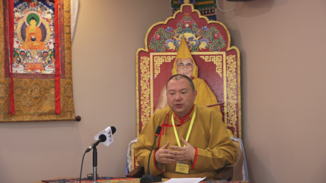 藏人行政中央驻俄罗斯办事处代表迪洛仁波切在向蒙古佛教徒介绍佛法 2019年3月23日 照片/Tenzin Rigden/CTA