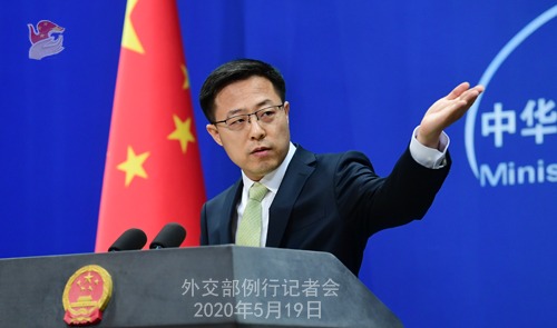 中国外交部發言人趙立坚在5月19日举行的例行例行记者会上发言  照片/中国外交部官网