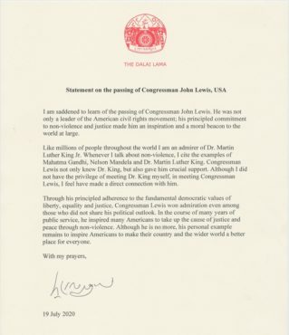 达赖喇嘛尊者写给逝者路易斯亲属的信函