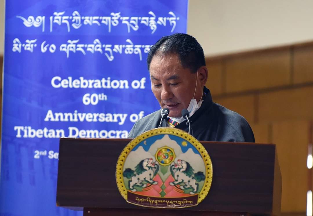 西藏人民议会议长白玛炯乃在西藏民主六十周年官方庆祝活动上致辞 2020年9月2日 摄影/Tenzin Phende/CTA