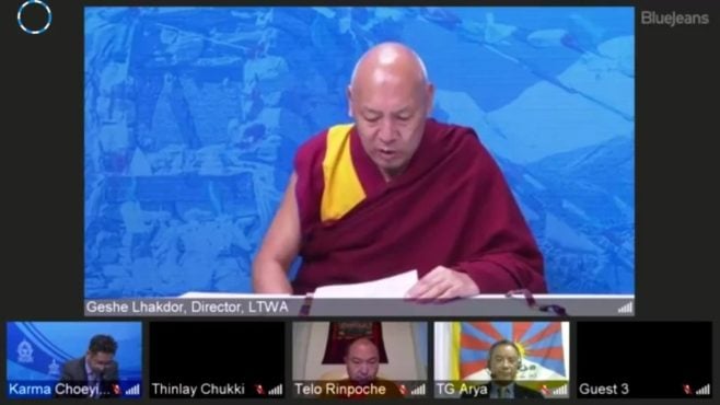 达兰萨拉西藏图书与文献资料馆馆长格西拉多在第三届日内瓦论坛上发言   照片/视频截图