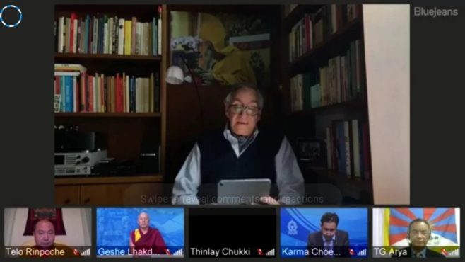 西藏文化遗产创始人兼创始主席皮尔诺·韦尔尼先生在第三届日内瓦论坛上介绍西藏的转世制度    照片/视频截图